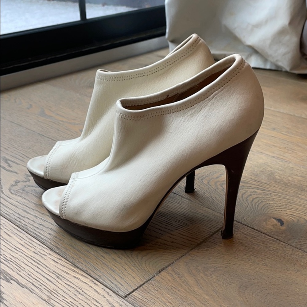 Cream leather open toe booties